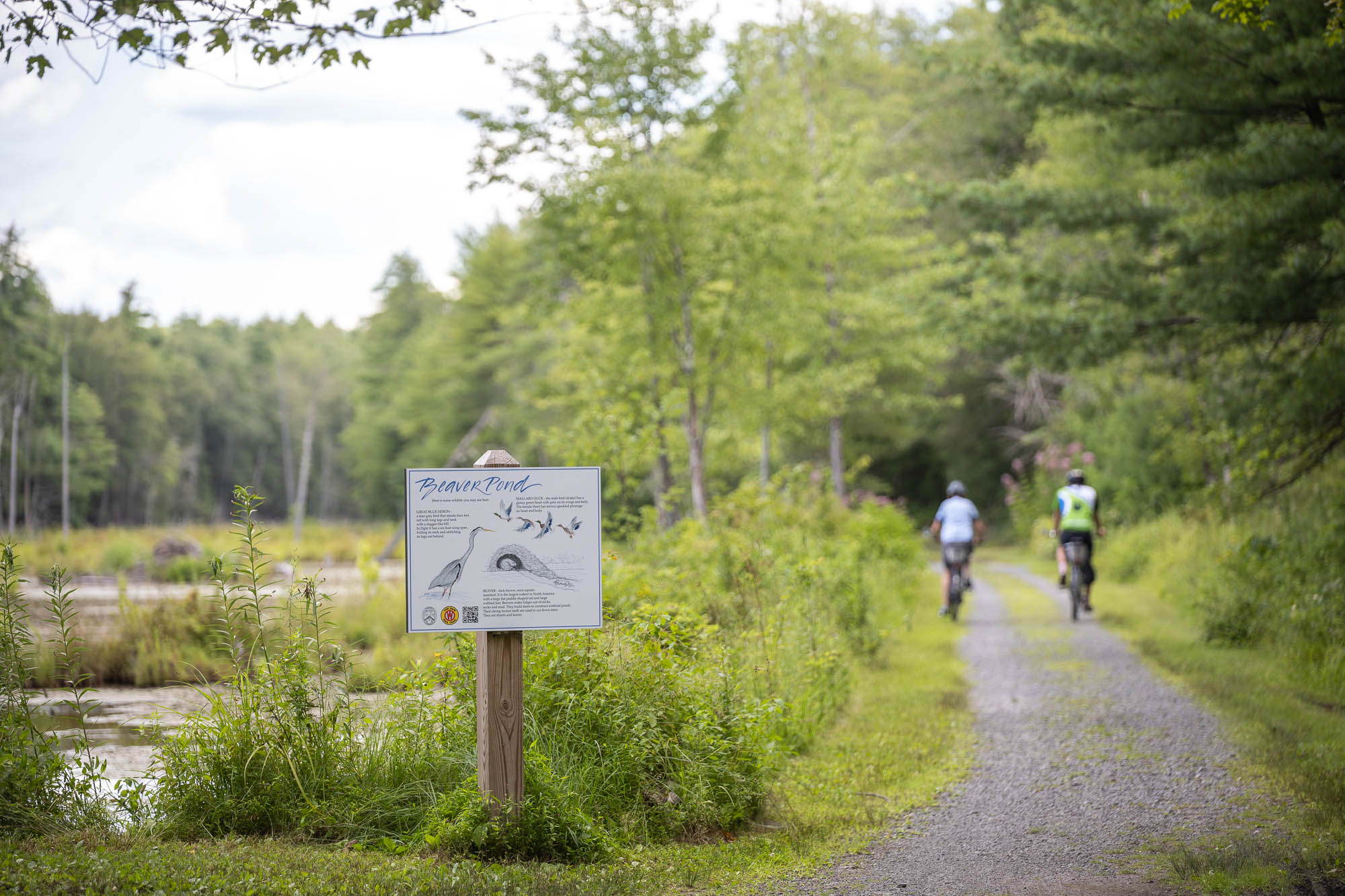 A cyclist rides past a handmade sign with a heart and the word cyclists.